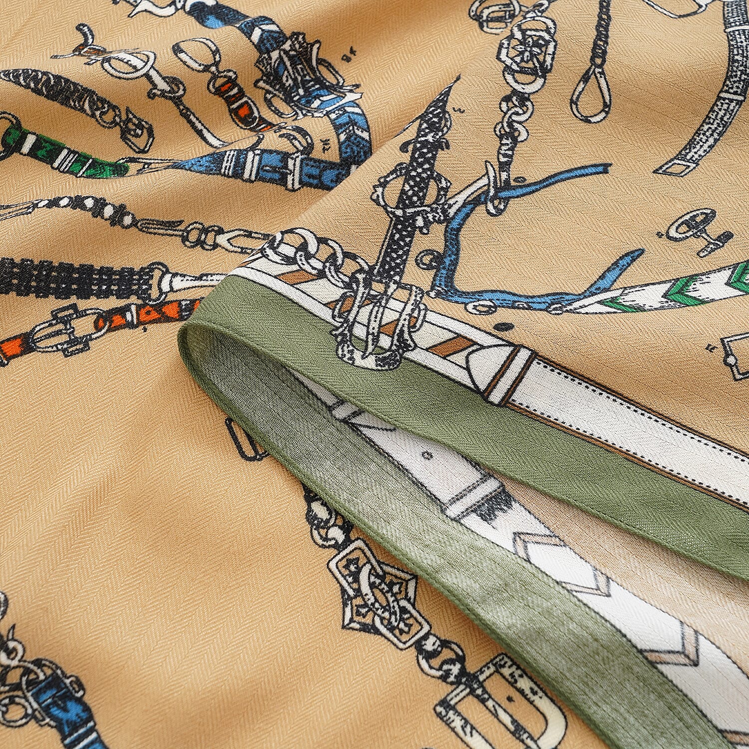 La Marey Printed Square Scarf (88 x 88cm) - Green & Khaki