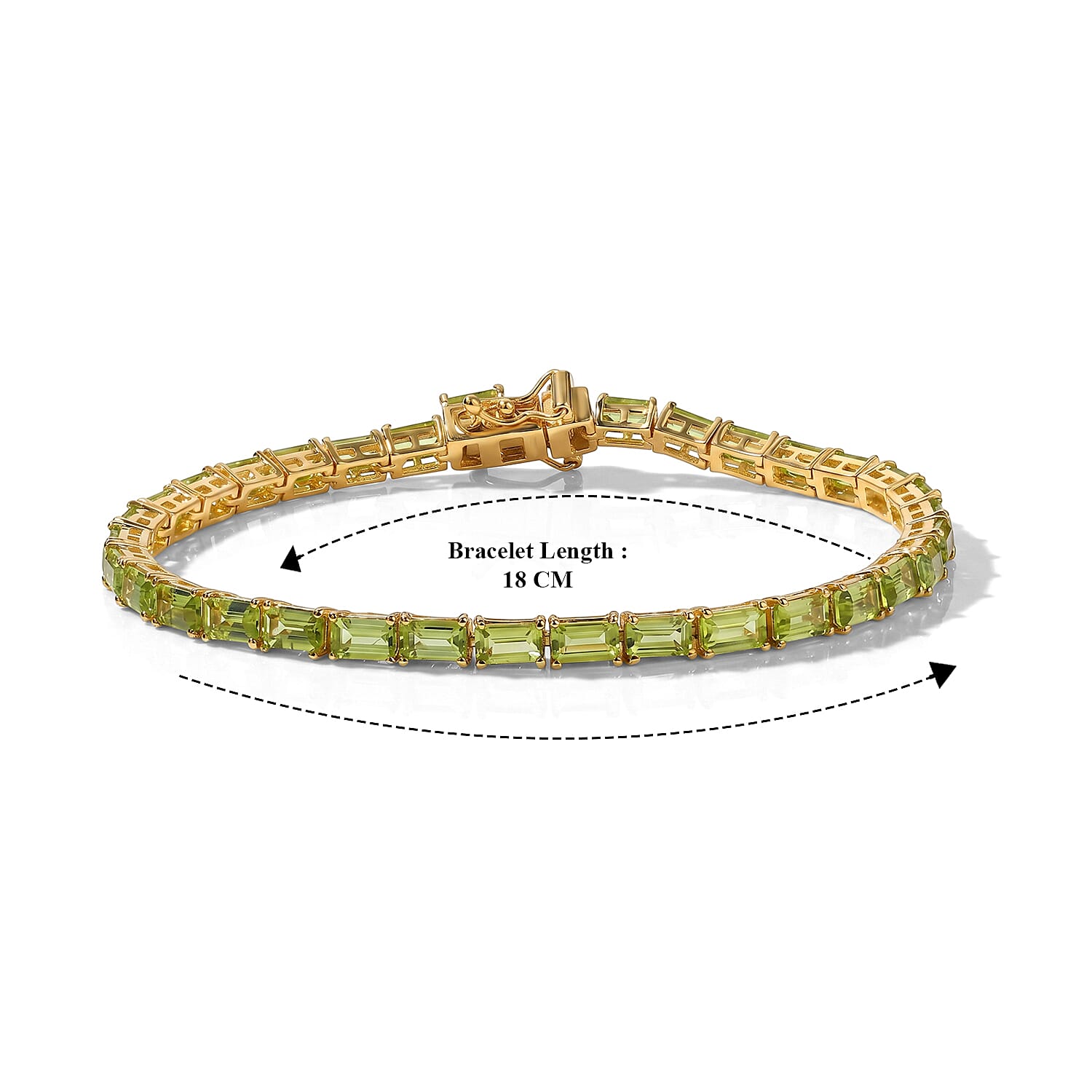EverTrue Peridot Linking Bracelet (Size - 8) Pure Yellow Brass  10.767  Ct.