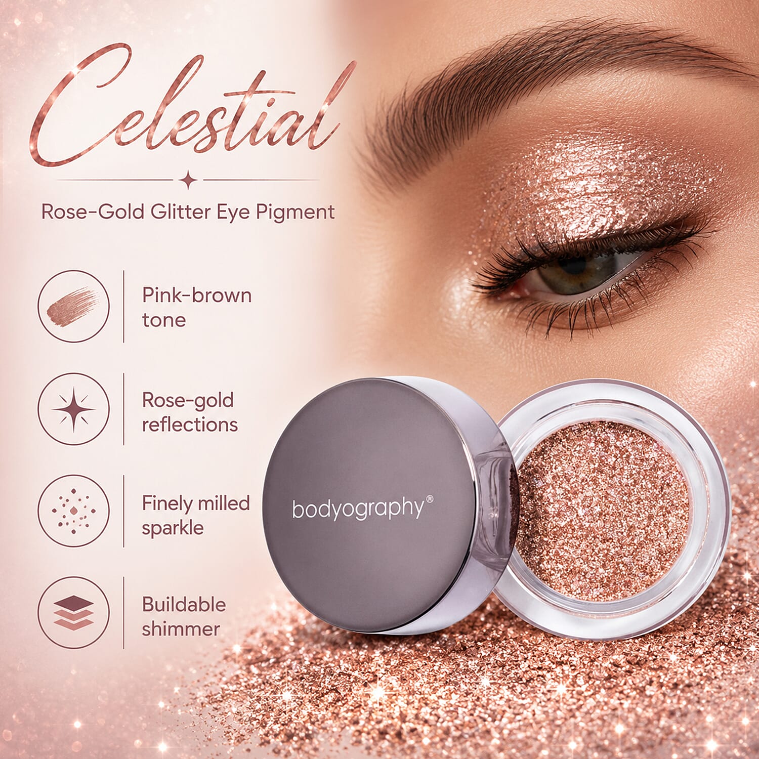 Bodyography Glitter Eye Pigment - Celestial - Pink-Brown