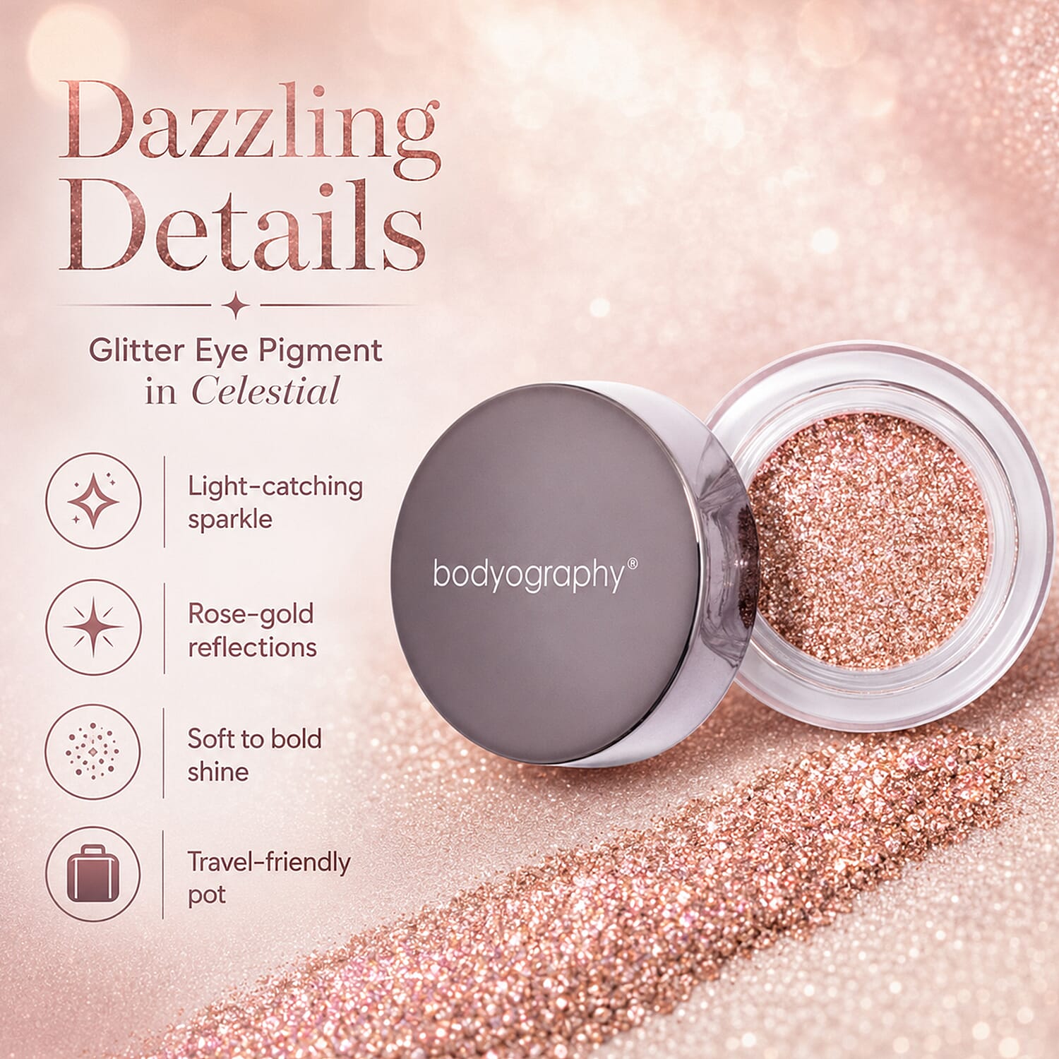 Bodyography Glitter Eye Pigment - Celestial - Pink-Brown