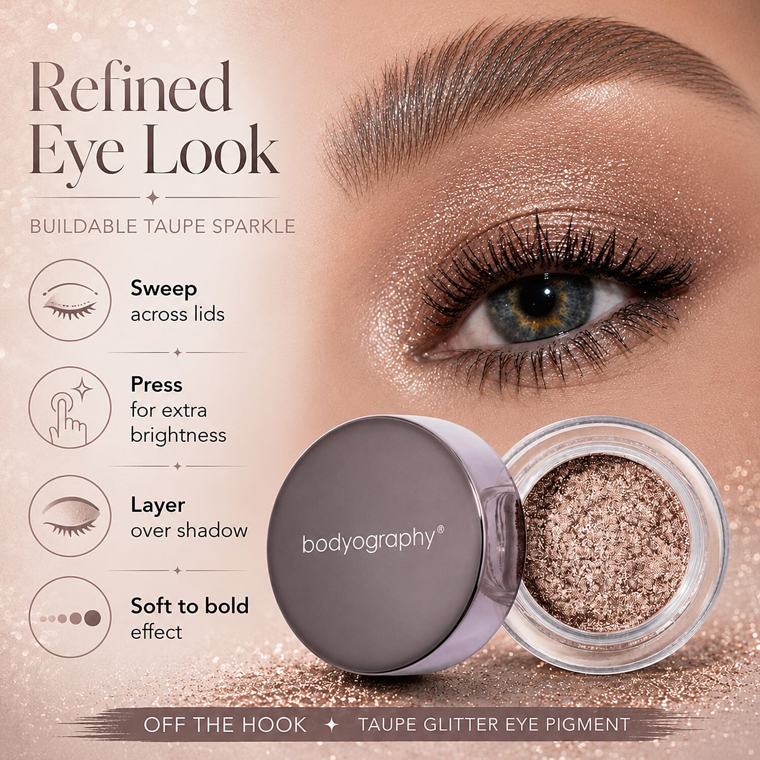 Bodyography Glitter Eye Pigment - Off The Hook - Taupe