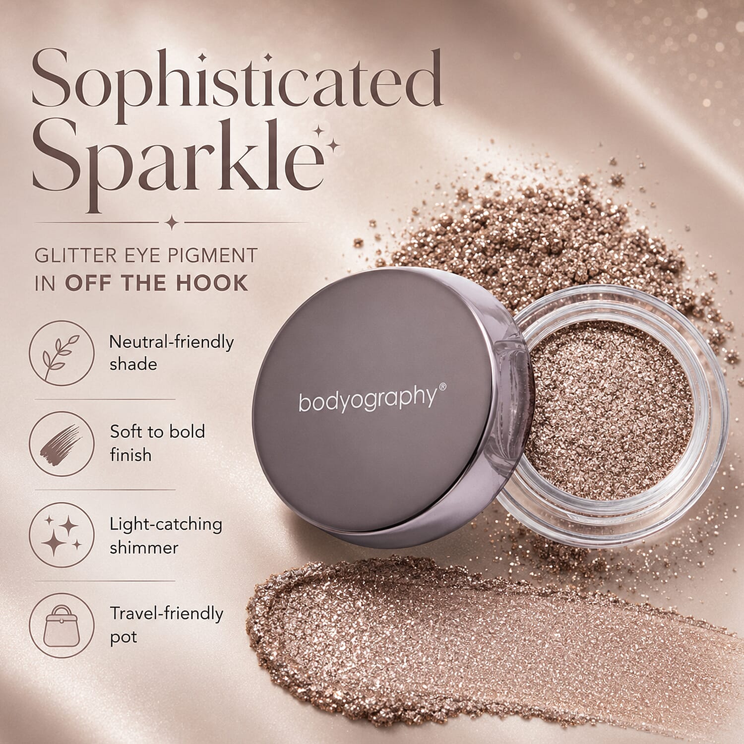 Bodyography Glitter Eye Pigment - Off The Hook - Taupe