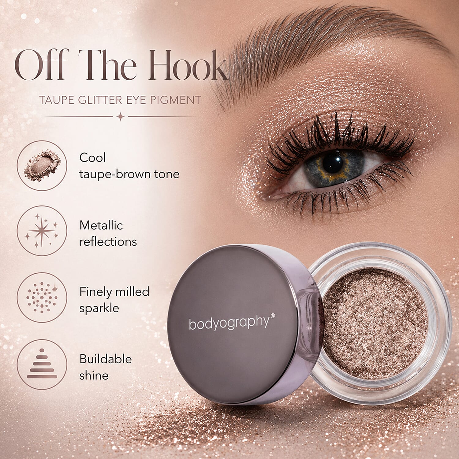 Bodyography Glitter Eye Pigment - Off The Hook - Taupe