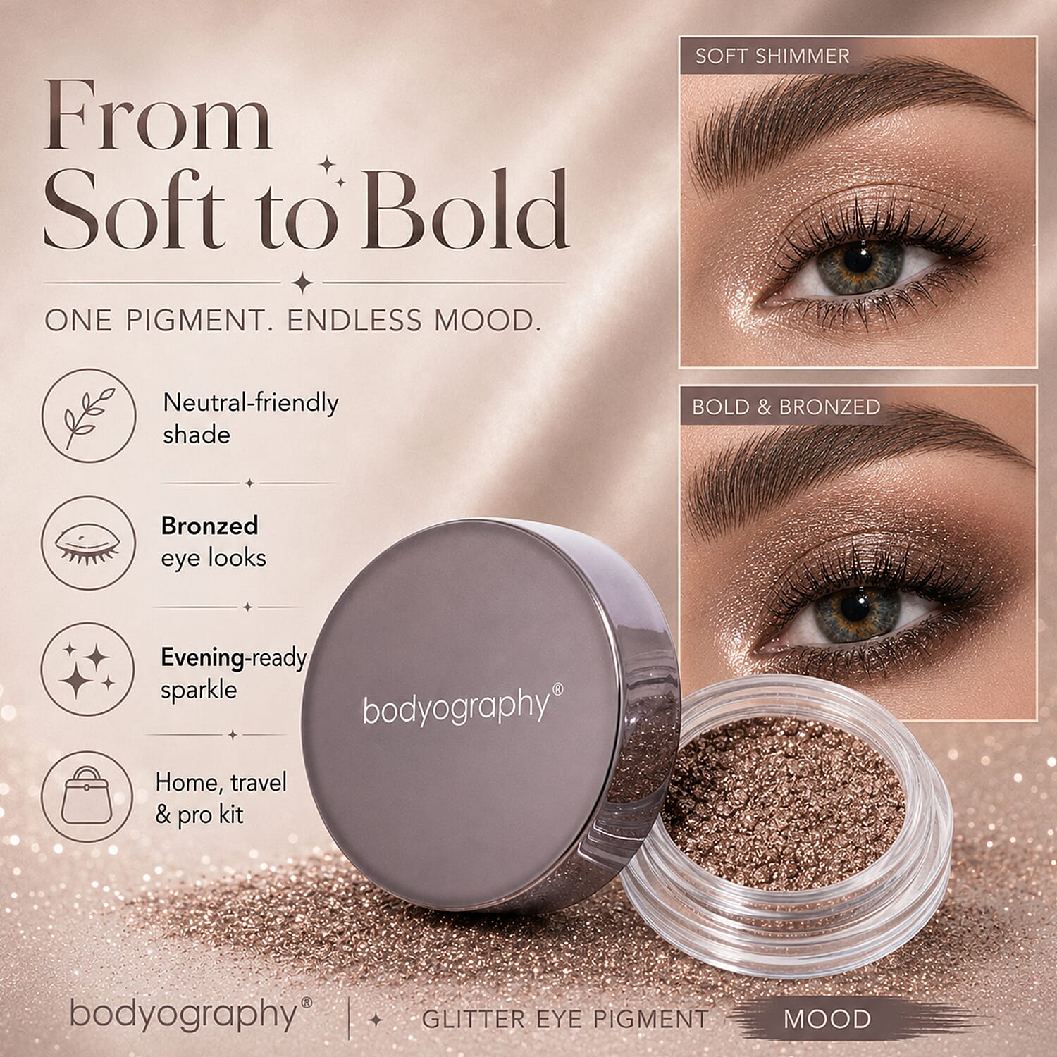 Bodyography Glitter Eye Pigment - Mood - Bronze-Brown