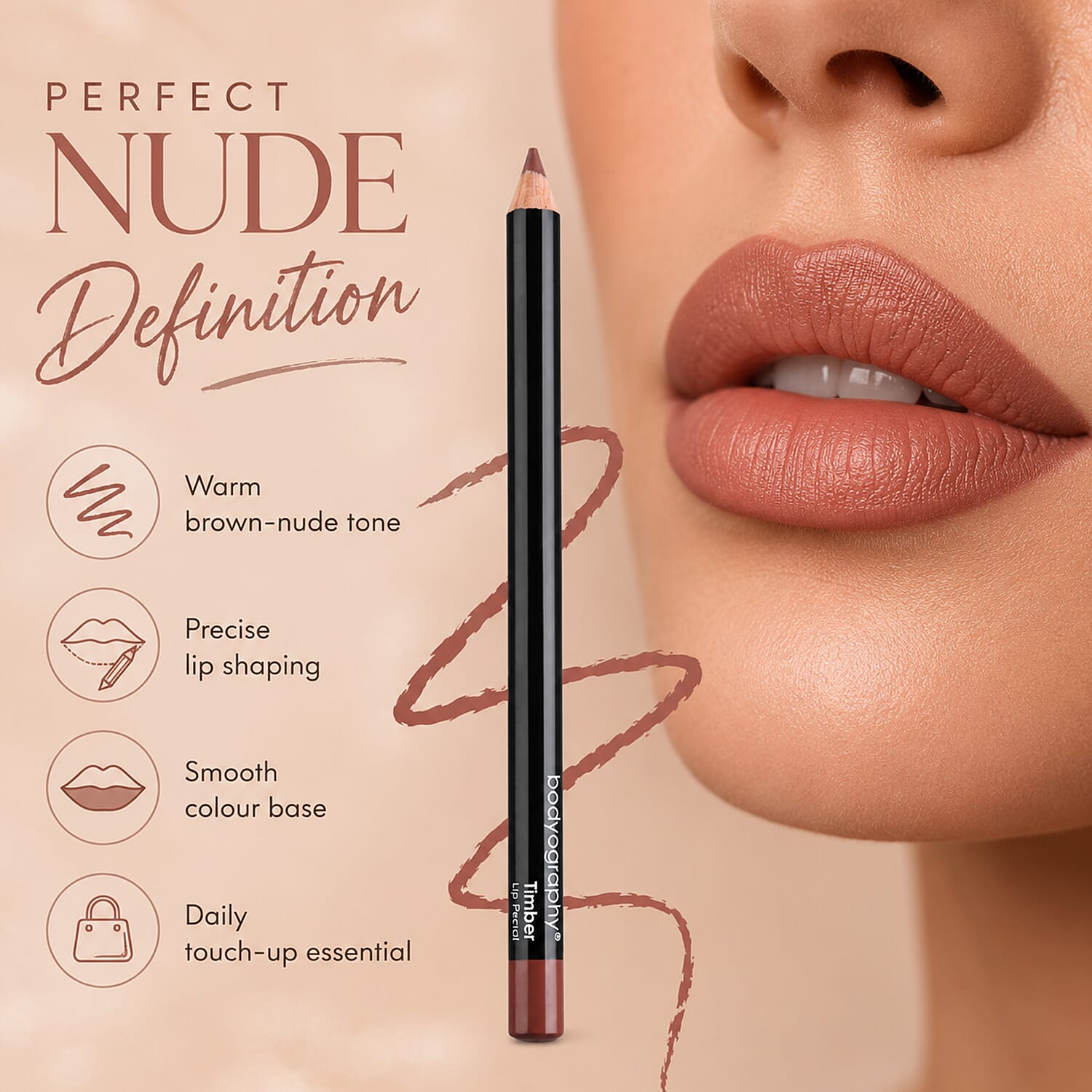 Bodyography Lip Pencil - Timber - Brown-Nude