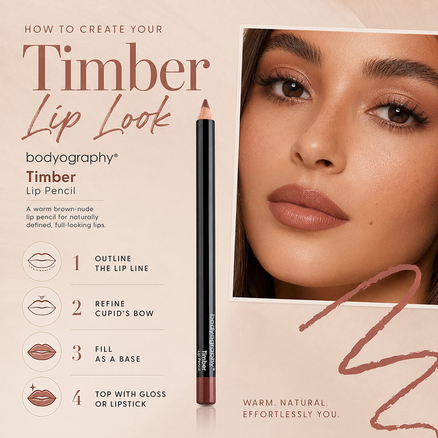 Bodyography Lip Pencil - Timber - Brown-Nude