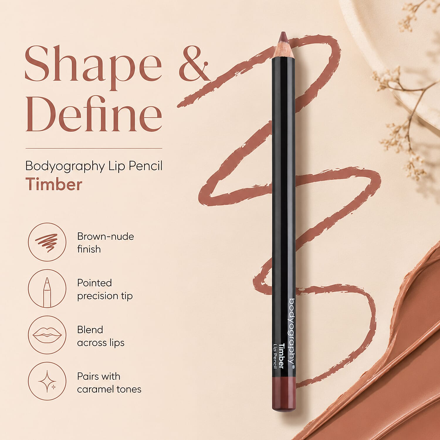 Bodyography Lip Pencil - Timber - Brown-Nude