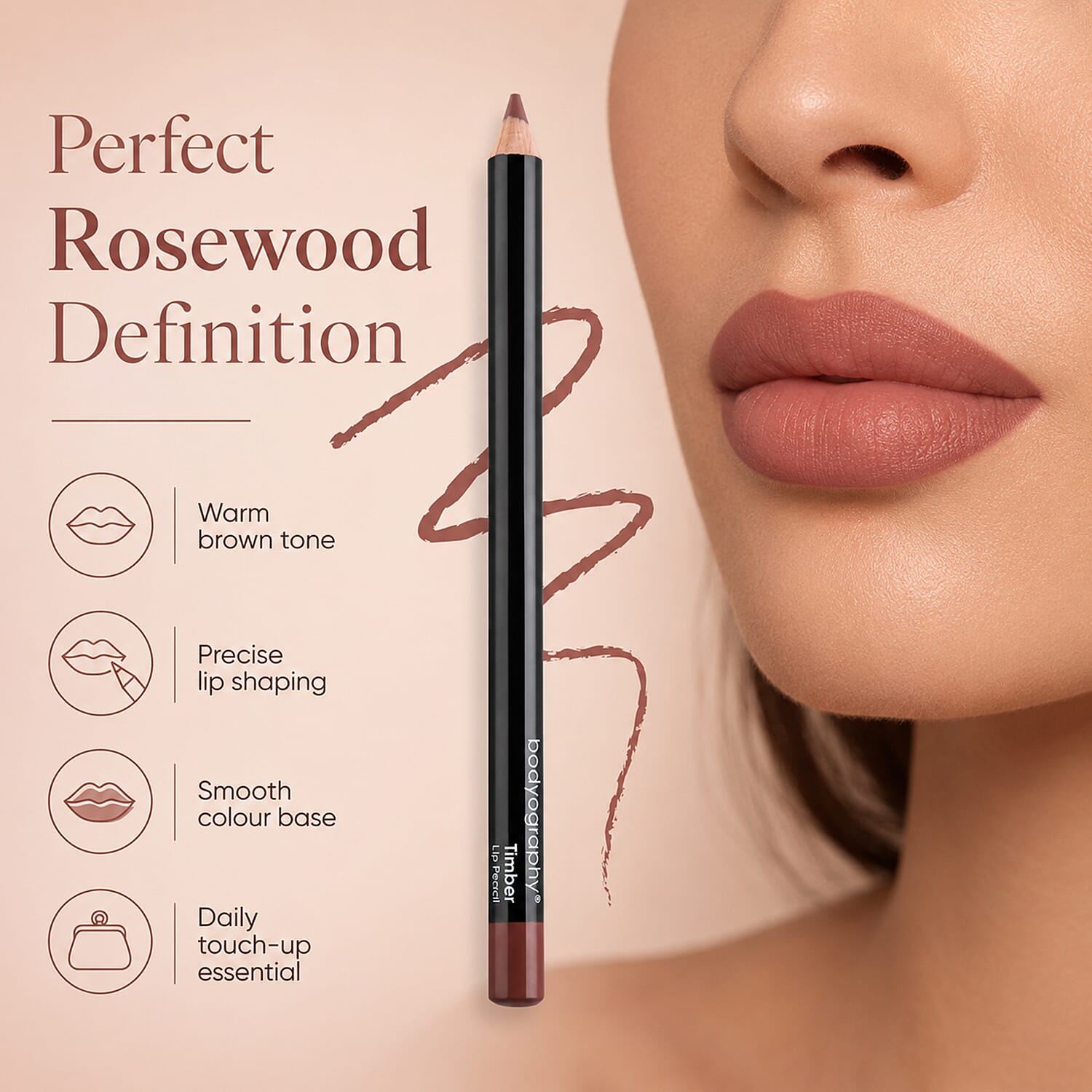 Bodyography Lip Pencil - Rosewood - Warm Brown