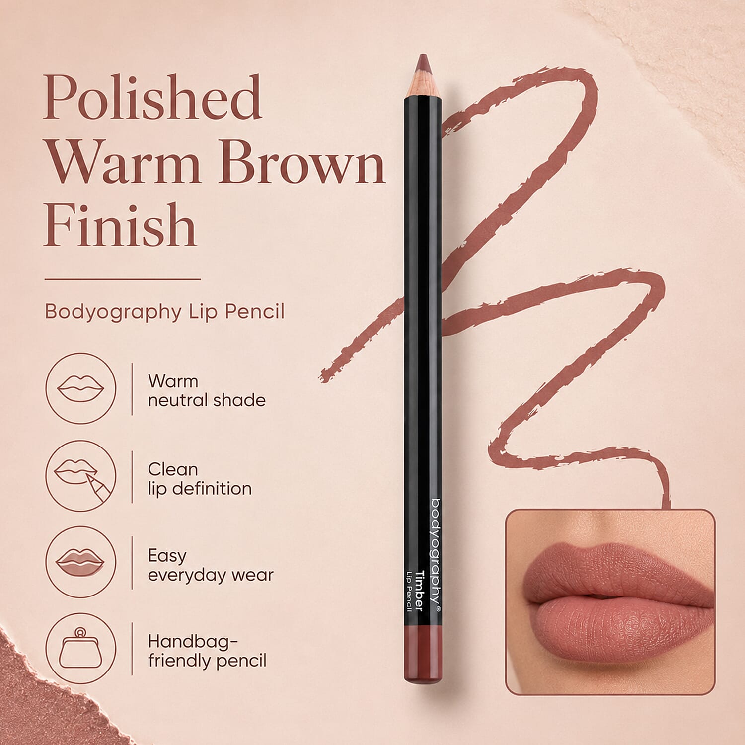 Bodyography Lip Pencil - Rosewood - Warm Brown