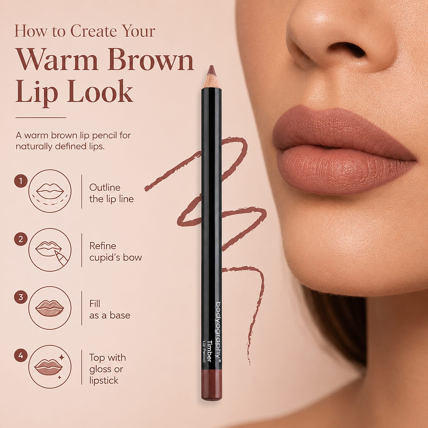 Bodyography Lip Pencil - Rosewood - Warm Brown