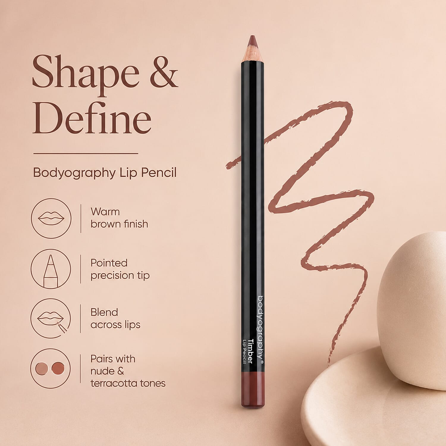 Bodyography Lip Pencil - Rosewood - Warm Brown