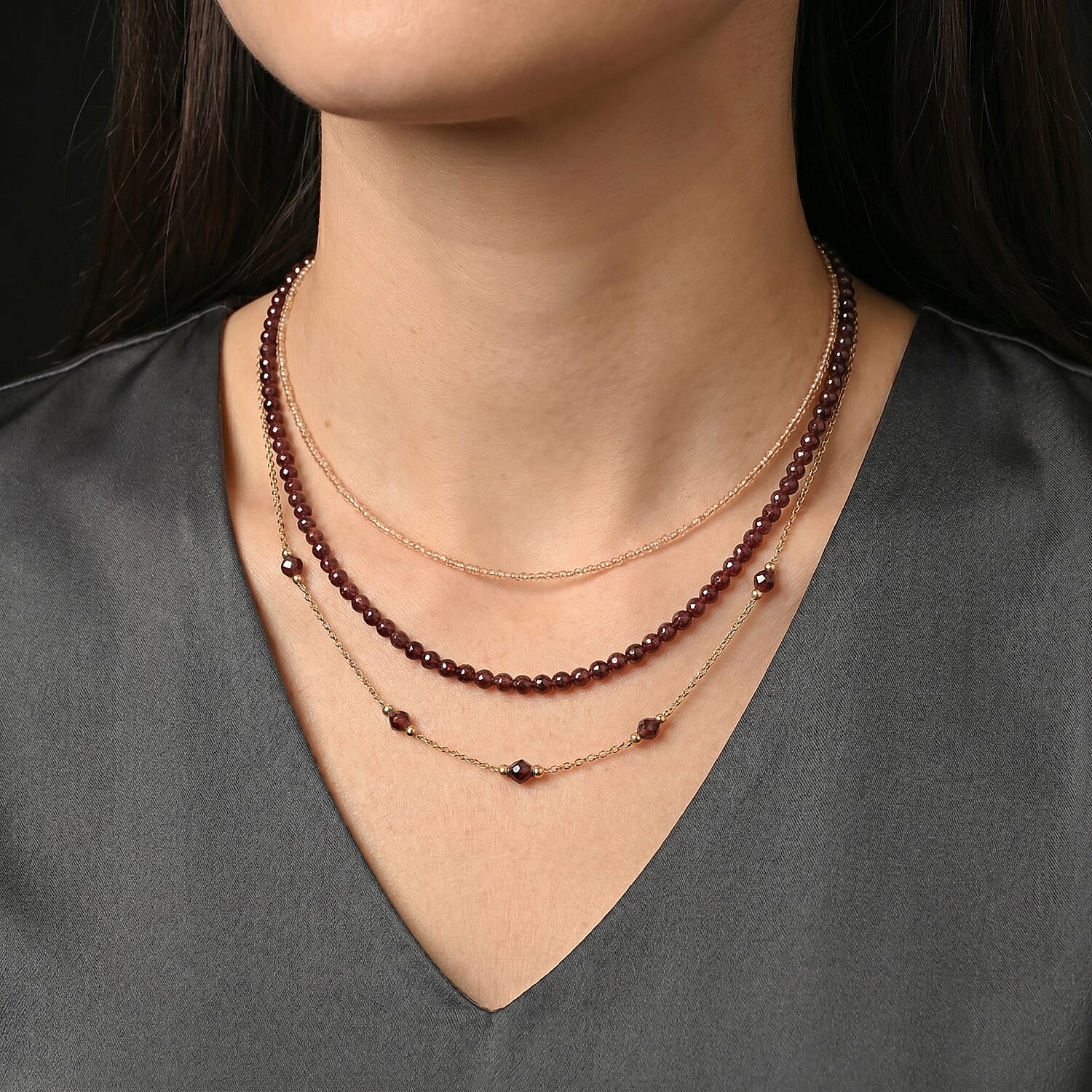 D'Joy - Amber Garnet Beads Necklace (Size - 20) with Magnetic Lock in Rhodium Overlay Sterling Silver 85.00 Ct.