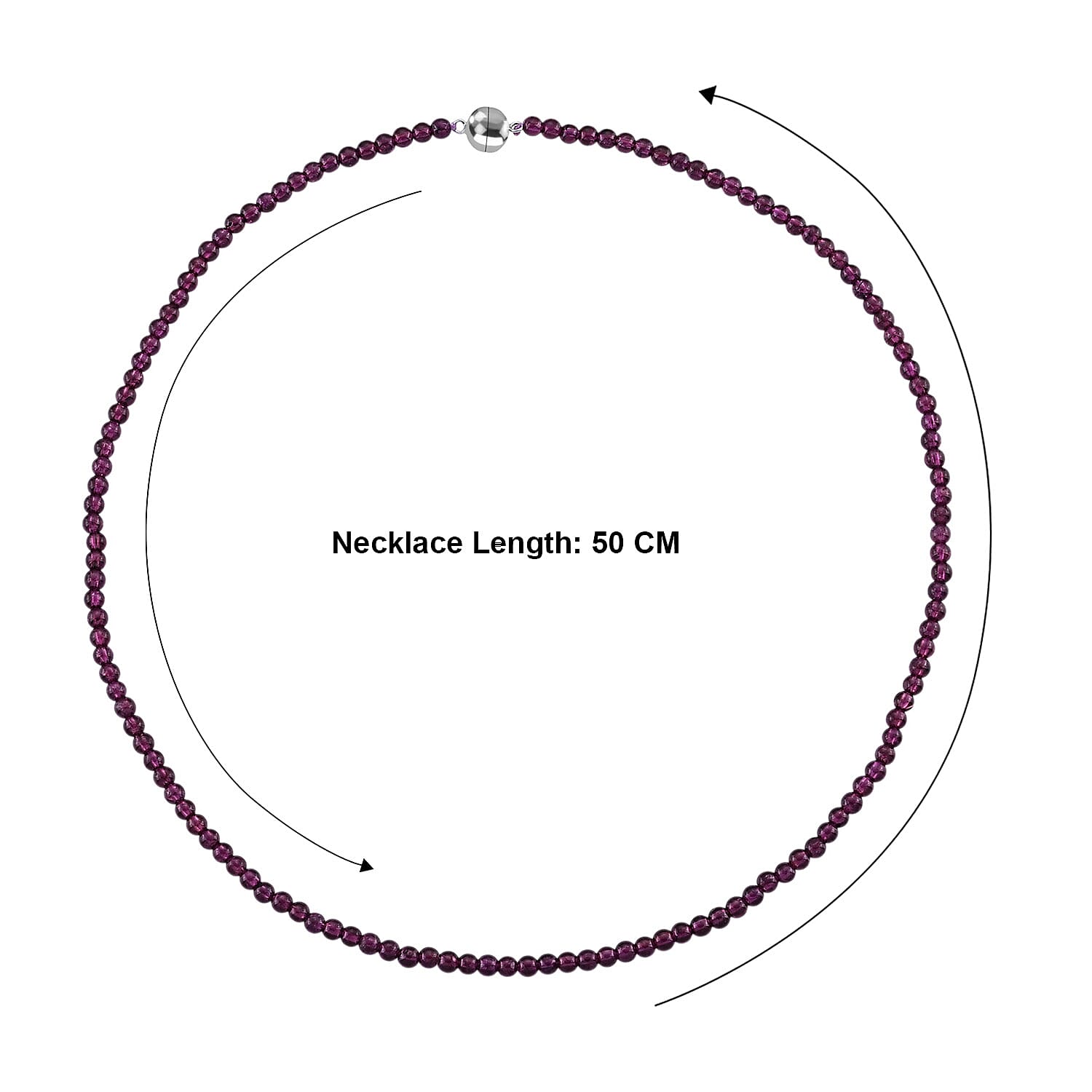 D'Joy - Amber Garnet Beads Necklace (Size - 20) with Magnetic Lock in Rhodium Overlay Sterling Silver 85.00 Ct.
