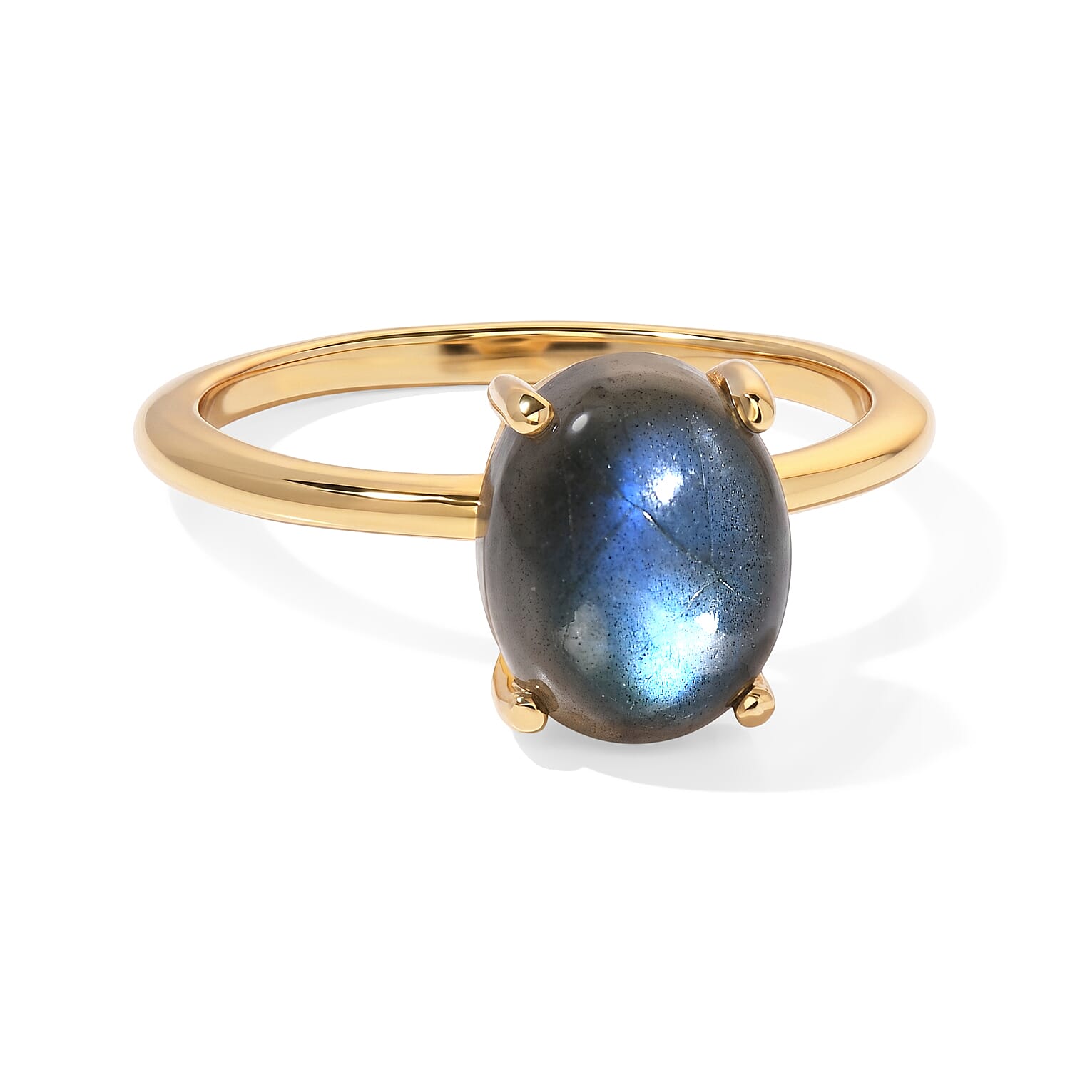 Labradorite Solitaire Ring in Yellow Gold Plated Sterling Silver 3.08 Ct.