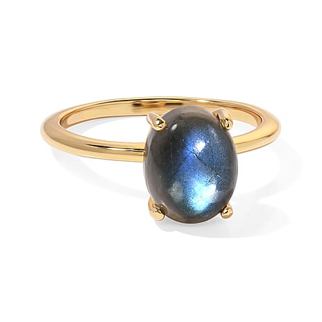 Labradorite Solitaire Ring in Yellow Gold Plated Sterling Silver 3.08 Ct.