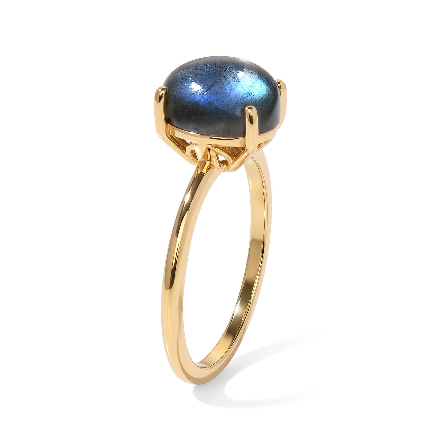 Labradorite Solitaire Ring in Yellow Gold Plated Sterling Silver 3.08 Ct.