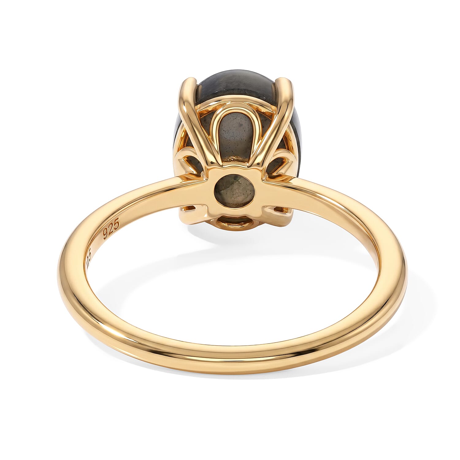 Labradorite Solitaire Ring in Yellow Gold Plated Sterling Silver 3.08 Ct.