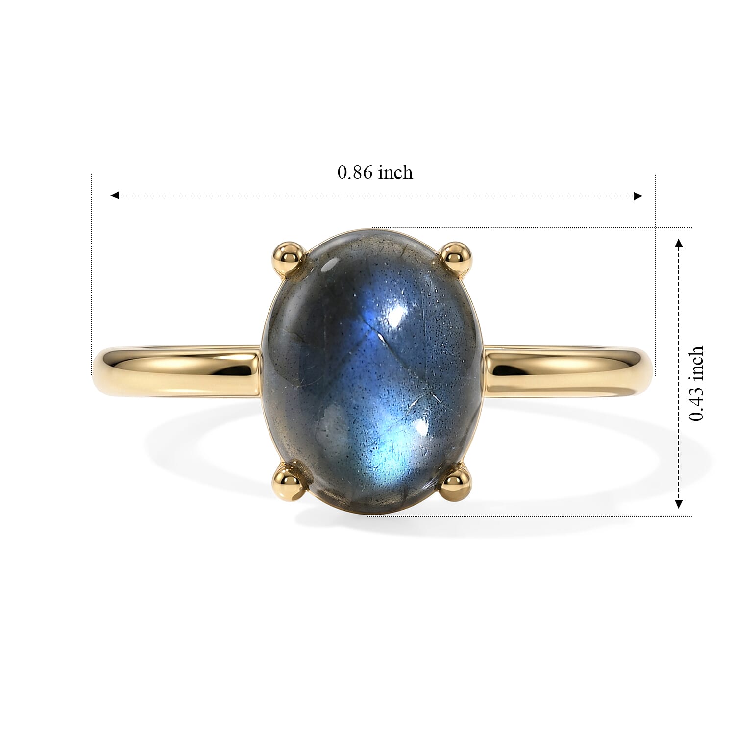 Labradorite Solitaire Ring in Yellow Gold Plated Sterling Silver 3.08 Ct.