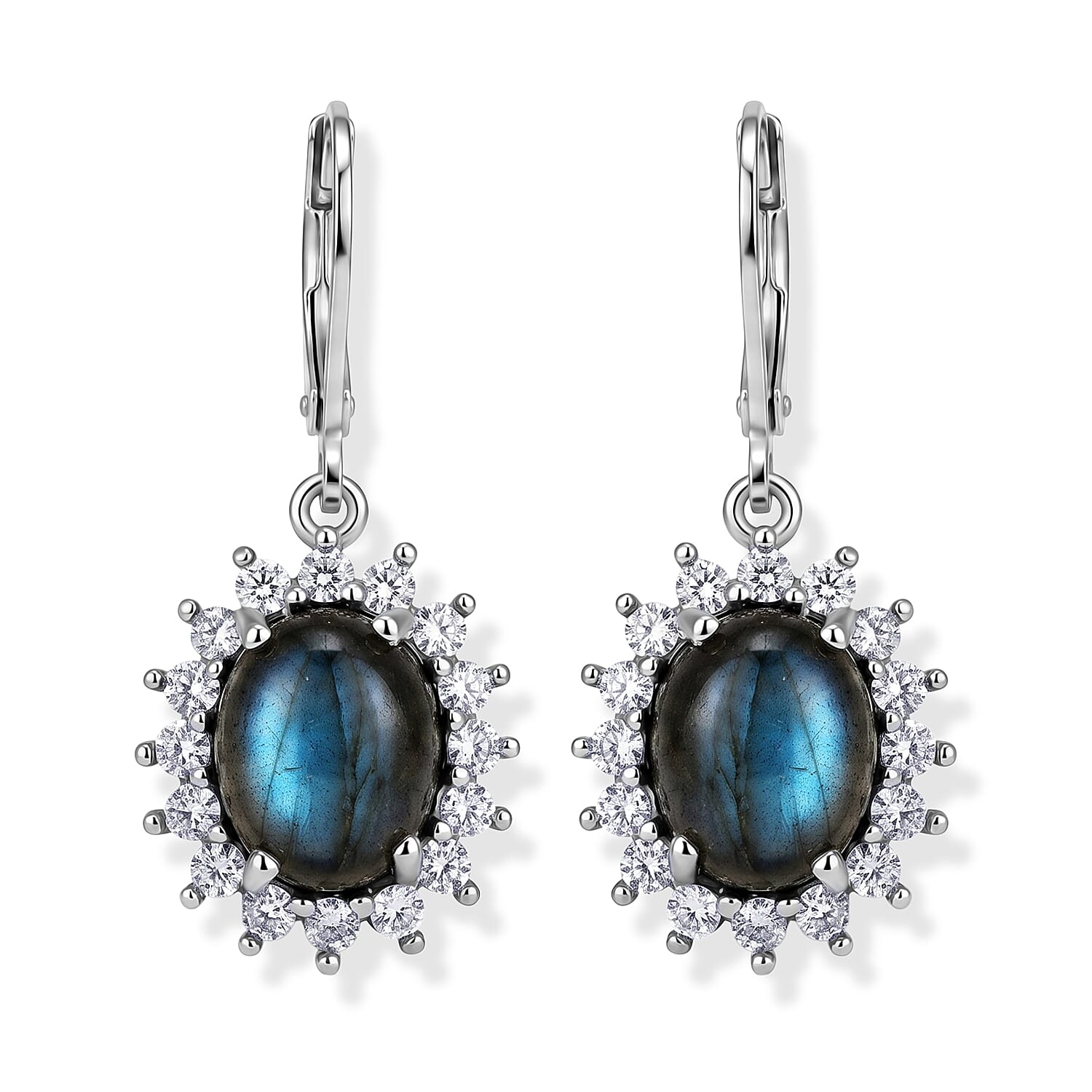 EverTrue - Labradorite & White Zircon Halo Earring with Lever Back 8.00 Ct.