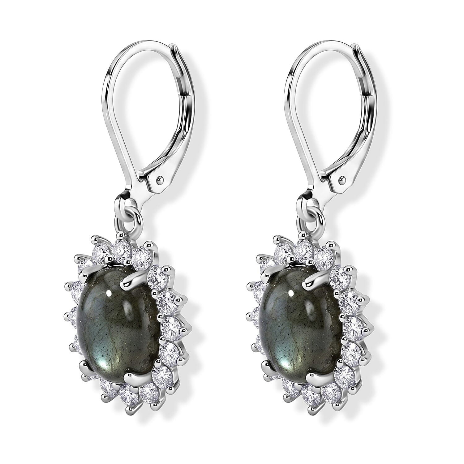 EverTrue - Labradorite & White Zircon Halo Earring with Lever Back 8.00 Ct.