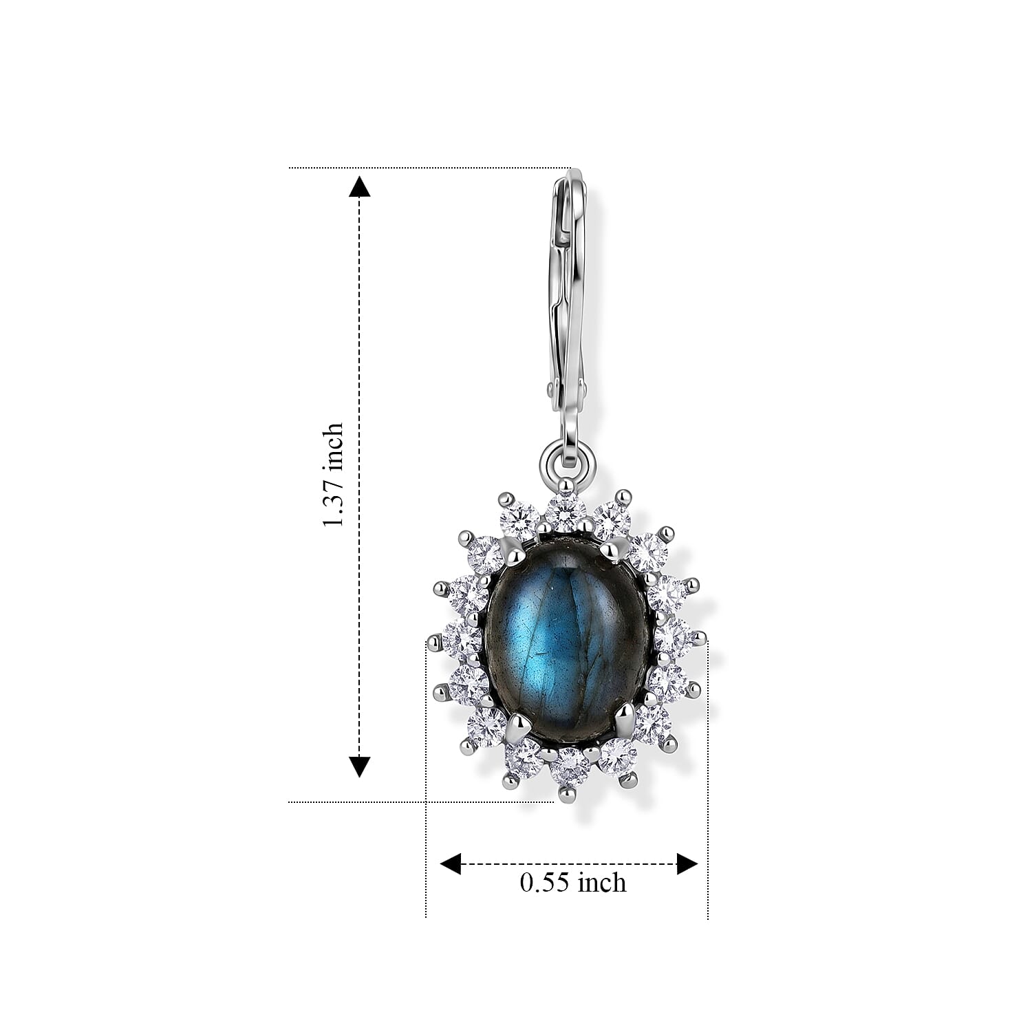 EverTrue - Labradorite & White Zircon Halo Earring with Lever Back 8.00 Ct.