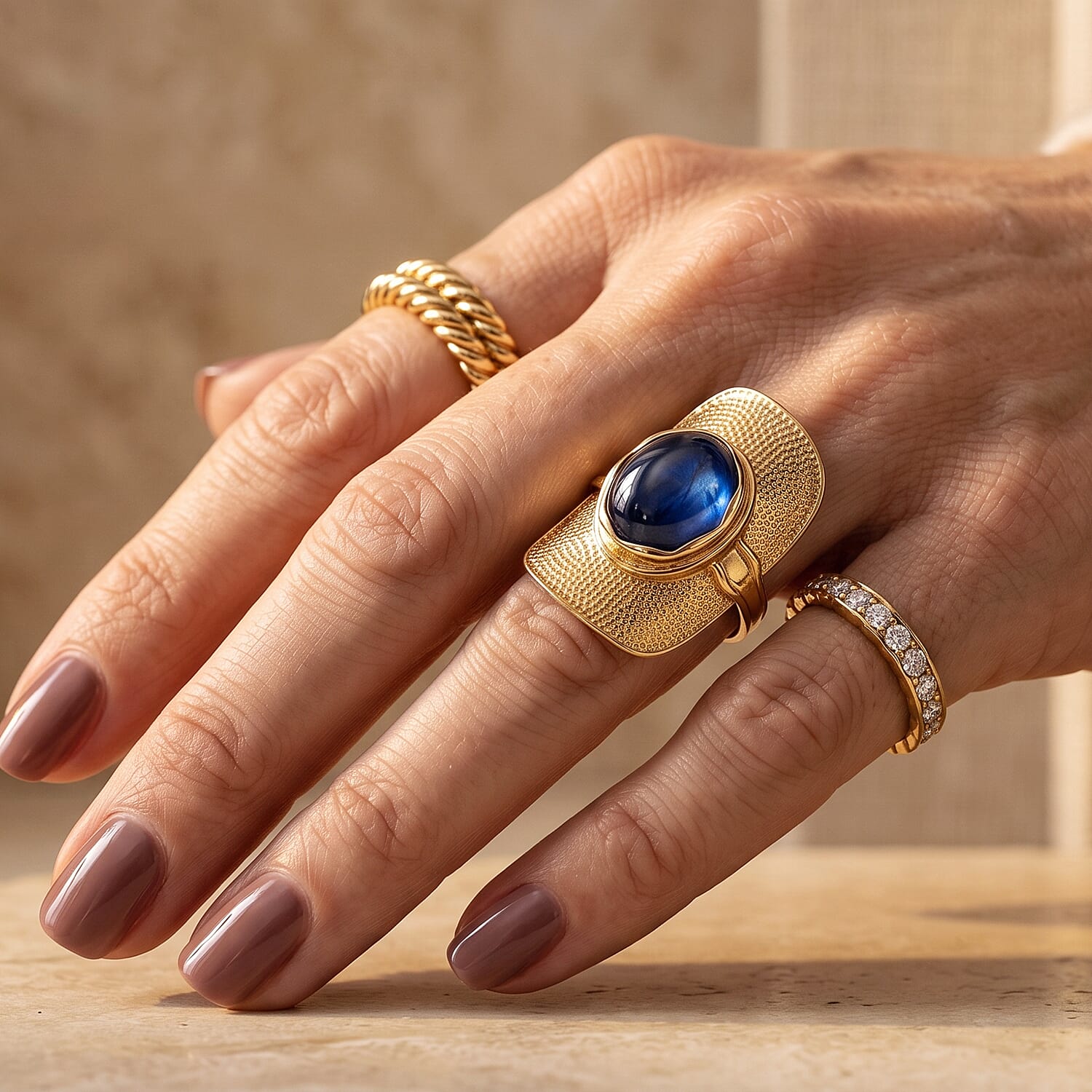 EverTrue - Labradorite Artisan Statement Ring in Yellow Gold Tone 10.40 Ct.