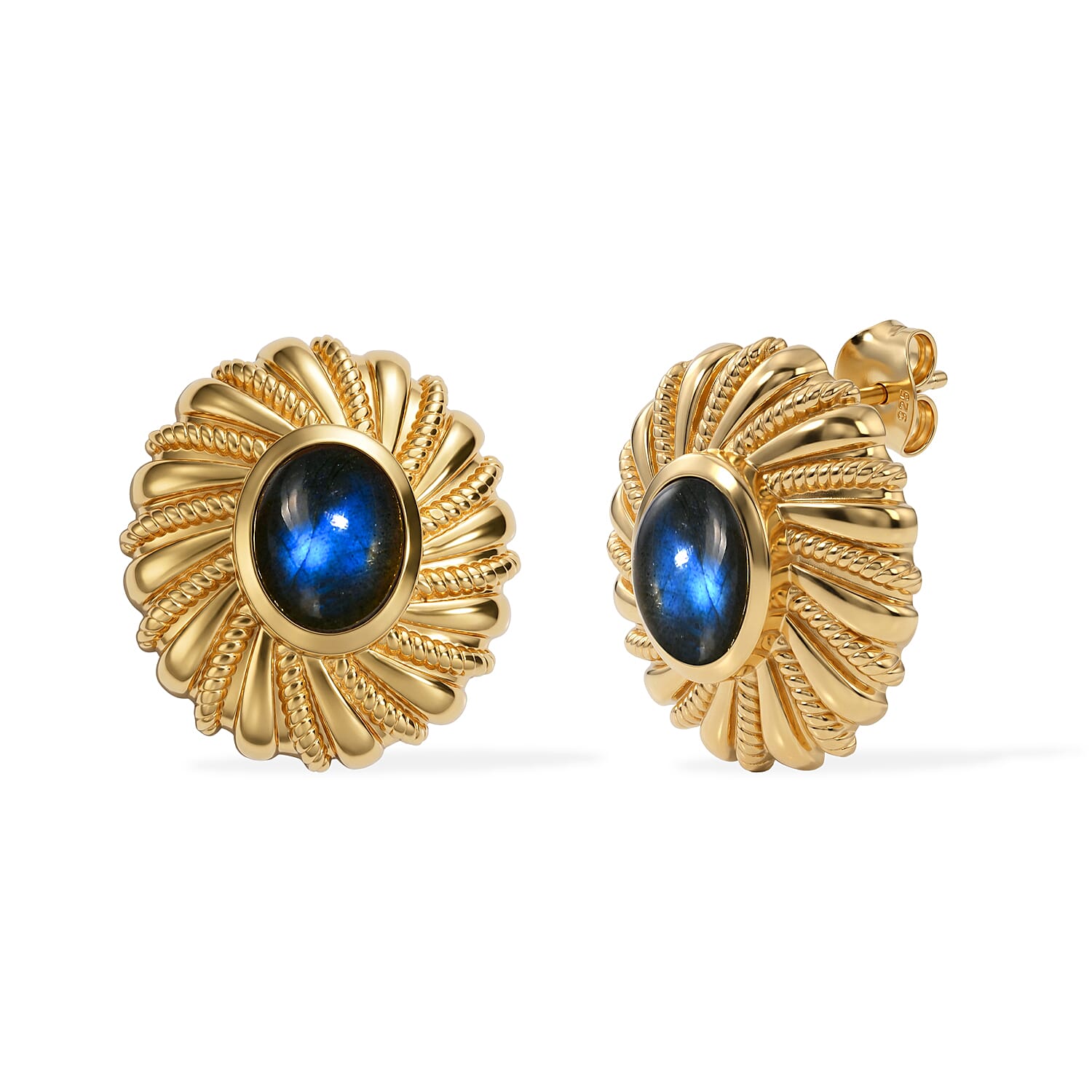 EverTrue - Labradorite Solitaire Stud Push Post Earring in Yellow Gold Tone 4.35 Ct.