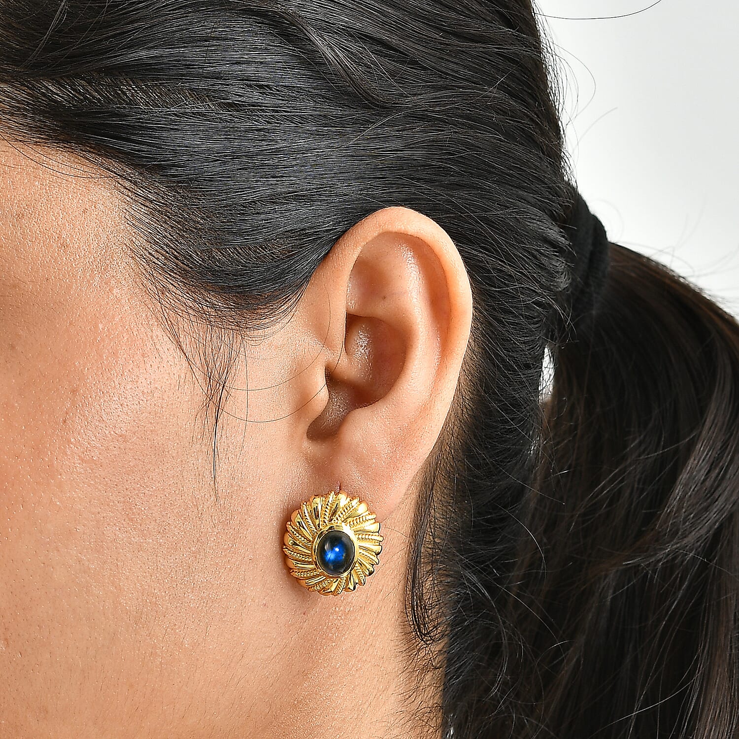 EverTrue - Labradorite Solitaire Stud Push Post Earring in Yellow Gold Tone 4.35 Ct.