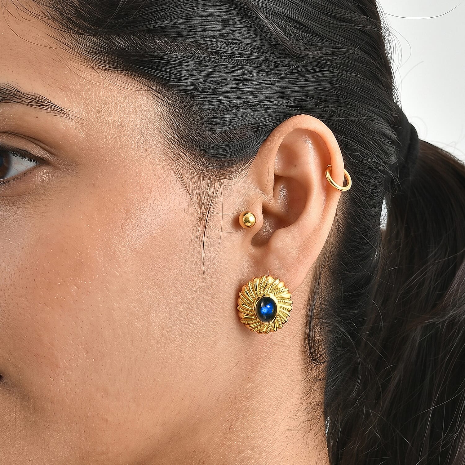 EverTrue - Labradorite Solitaire Stud Push Post Earring in Yellow Gold Tone 4.35 Ct.