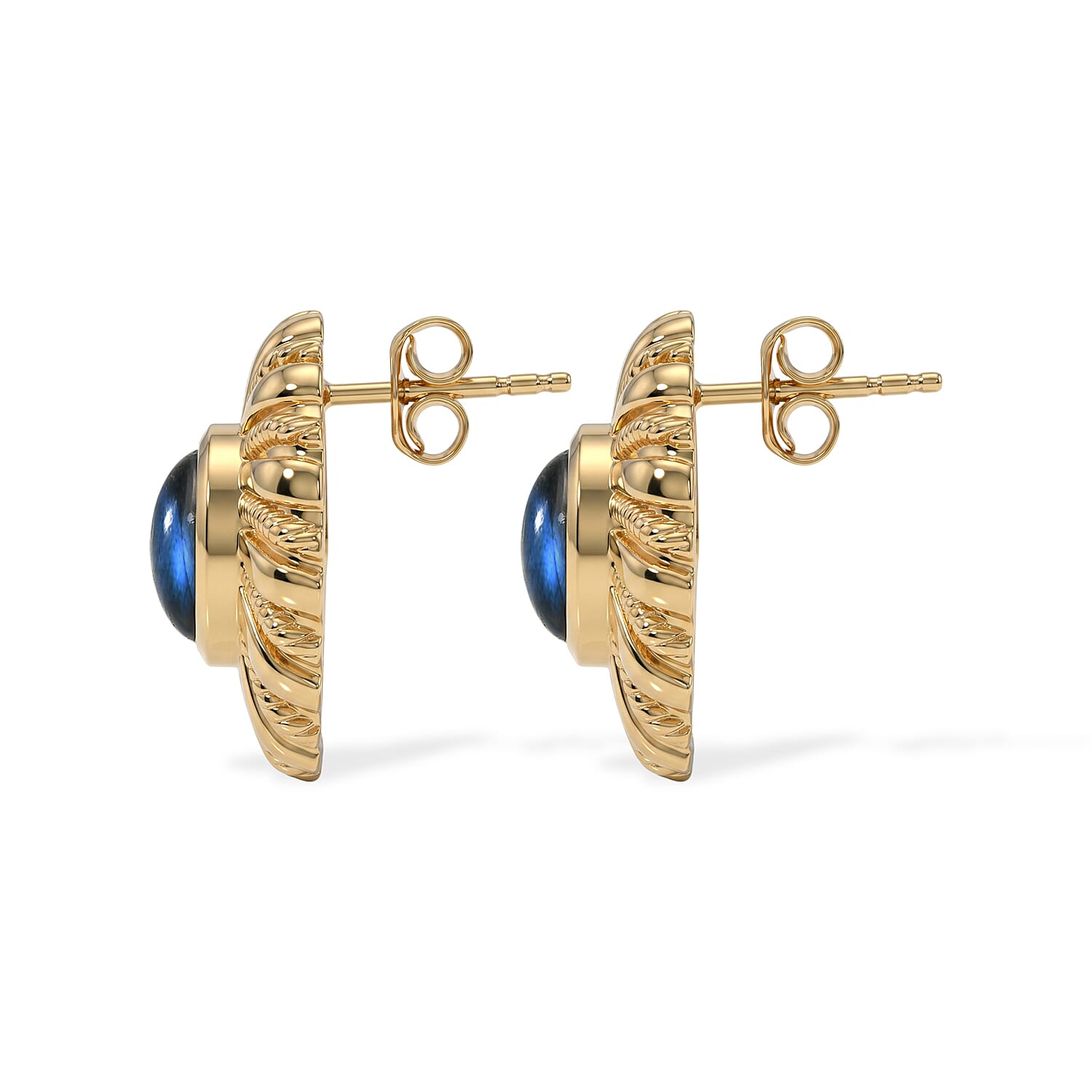 EverTrue - Labradorite Solitaire Stud Push Post Earring in Yellow Gold Tone 4.35 Ct.