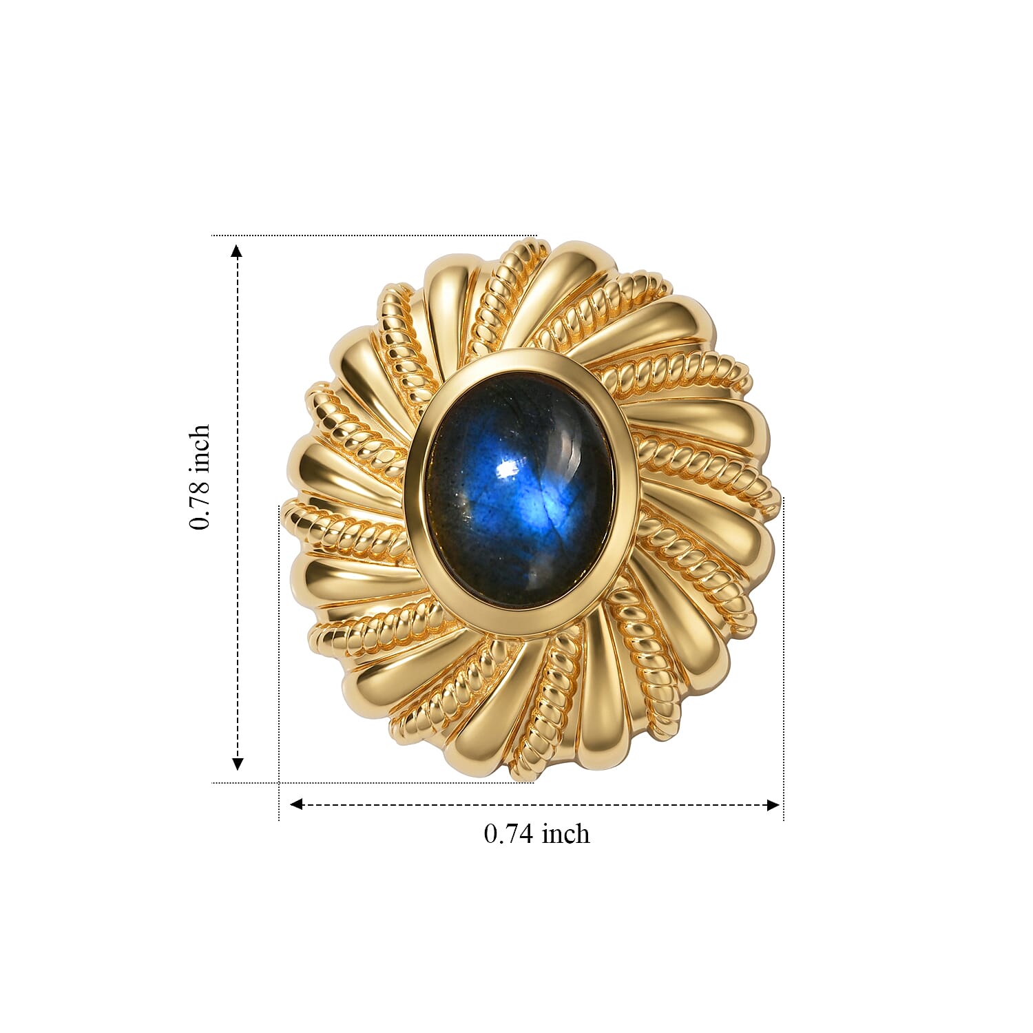 EverTrue - Labradorite Solitaire Stud Push Post Earring in Yellow Gold Tone 4.35 Ct.