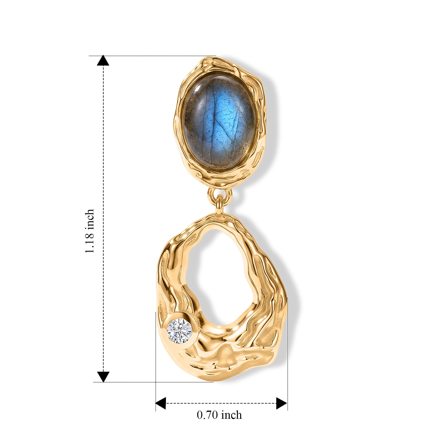 EverTrue - Labradorite & White Zircon Dangling Earring with Push Back in Yellow Gold Tone 4.55 Ct.