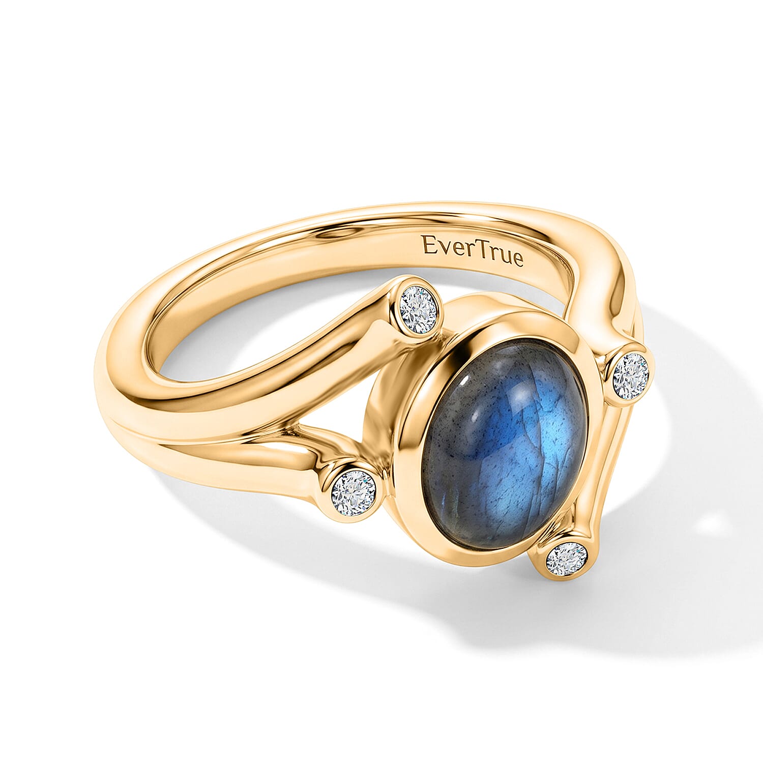 EverTrue - Labradorite & White Zircon Ring in Yellow Gold Tone 2.26 Ct.