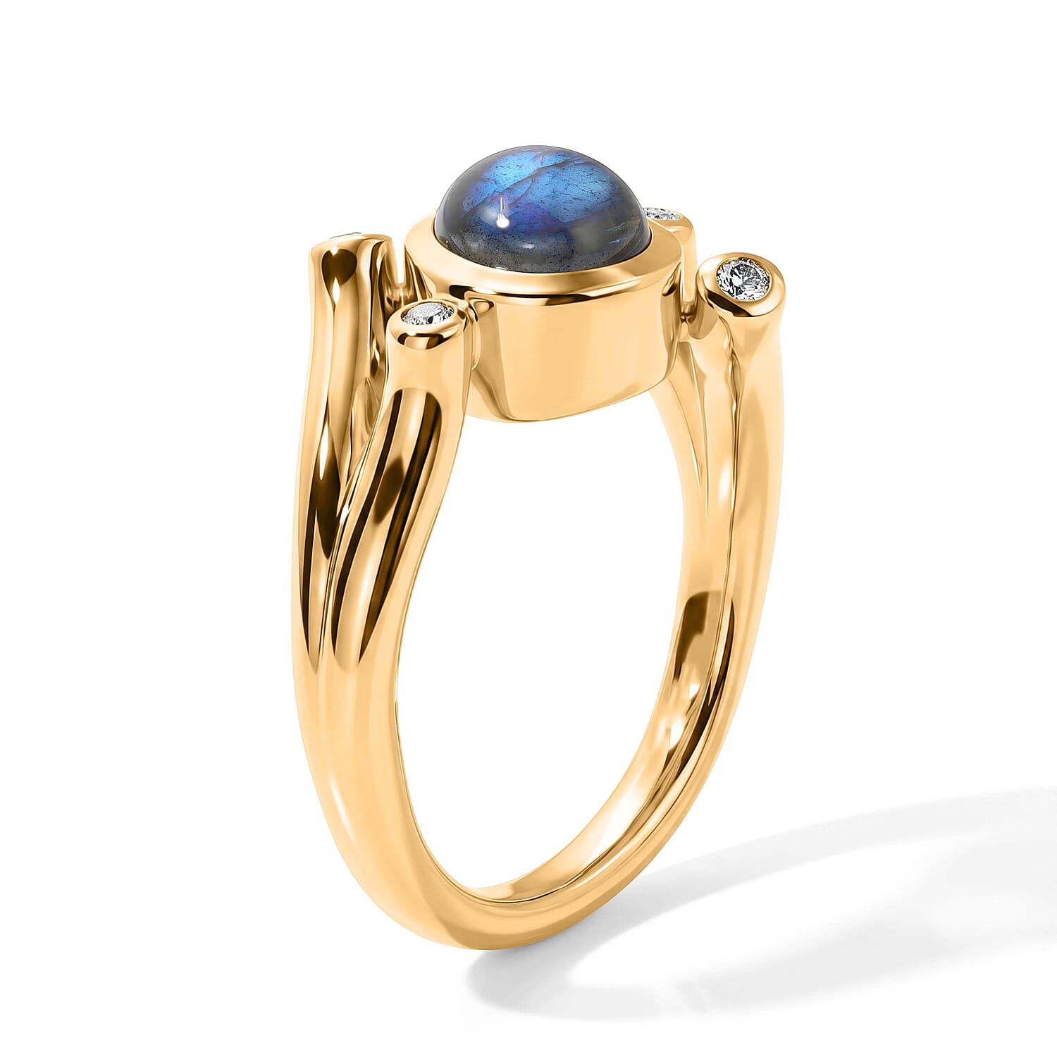 EverTrue - Labradorite & White Zircon Ring in Yellow Gold Tone 2.26 Ct.
