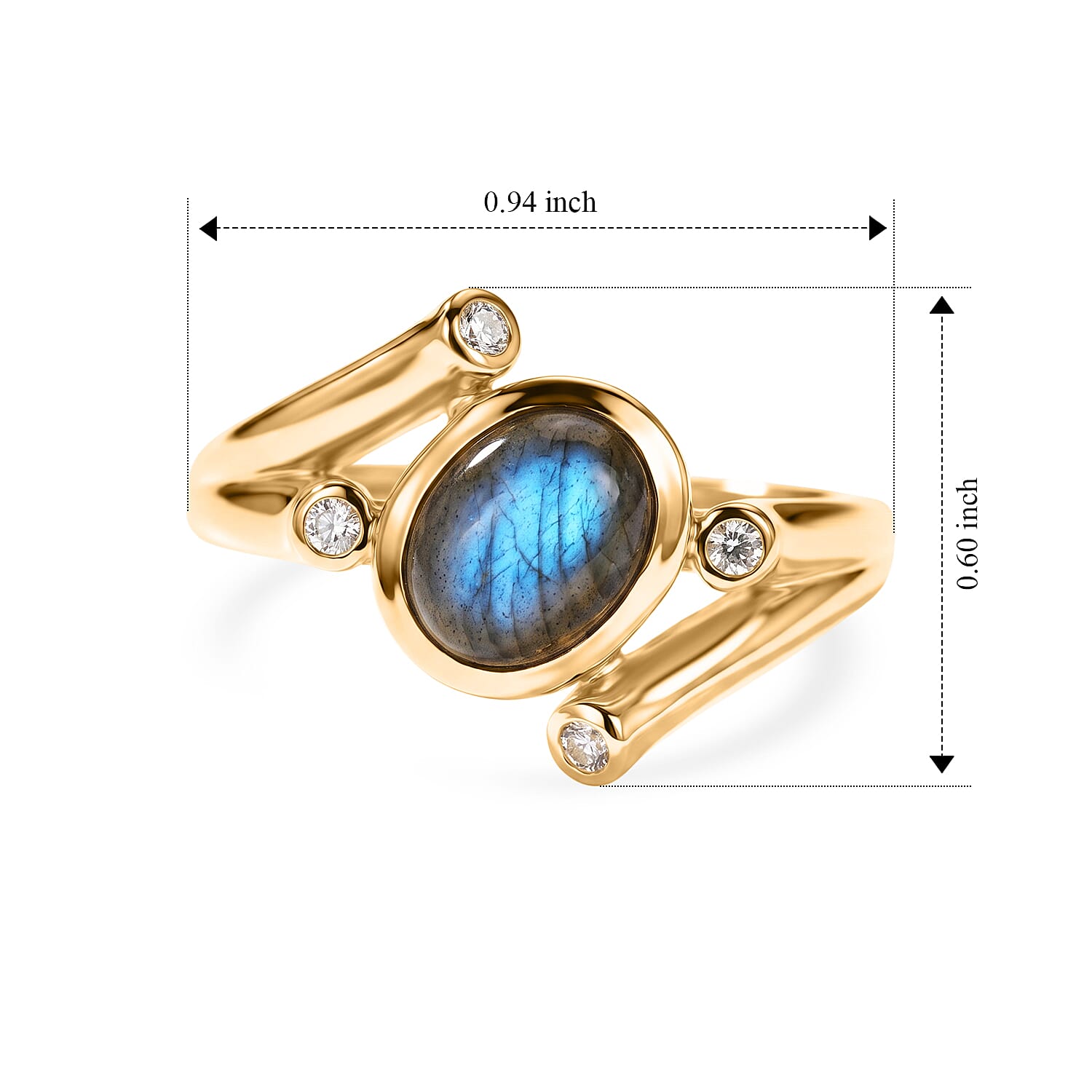 EverTrue - Labradorite & White Zircon Ring in Yellow Gold Tone 2.26 Ct.