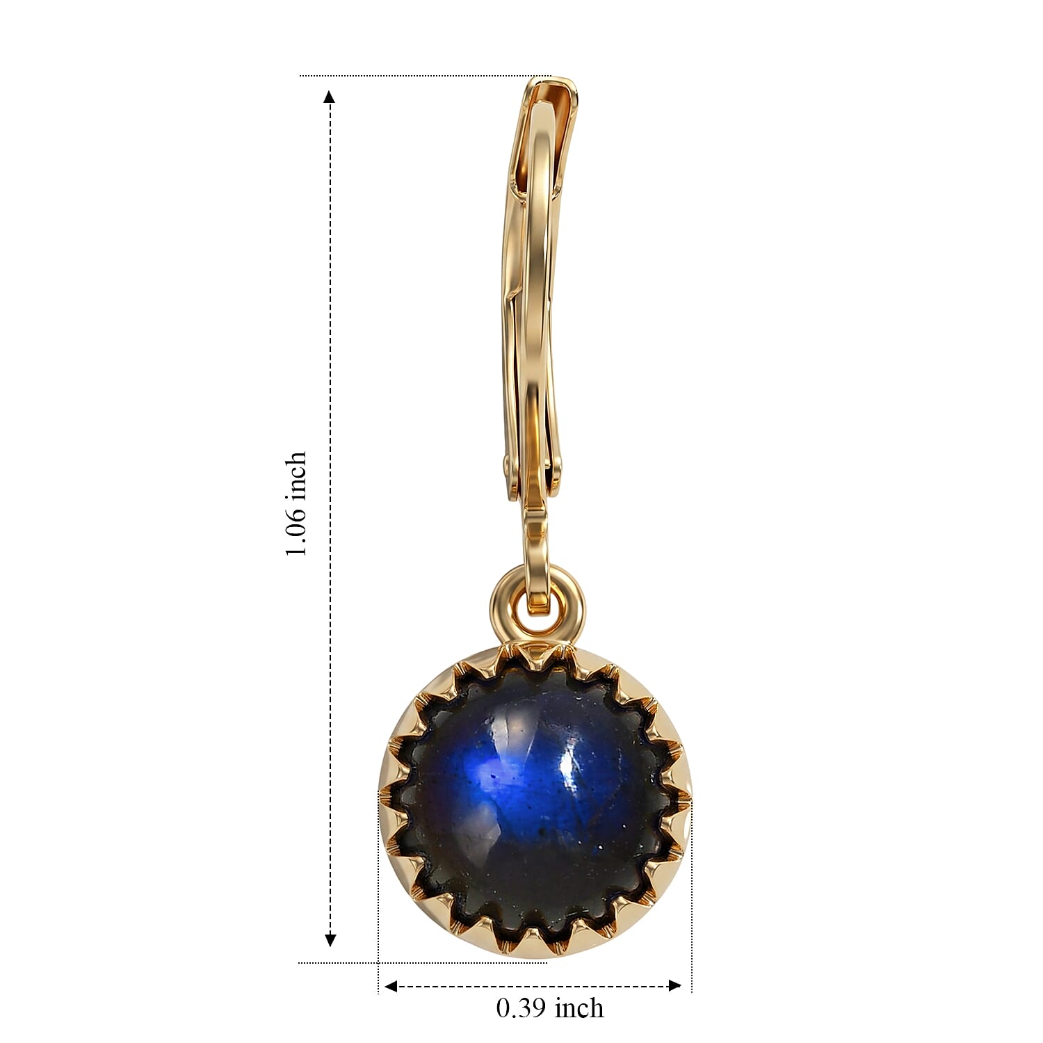 EverTrue - Labradorite Solitaire Lever Back Earring in Yellow Gold Tone 4.60 Ct.