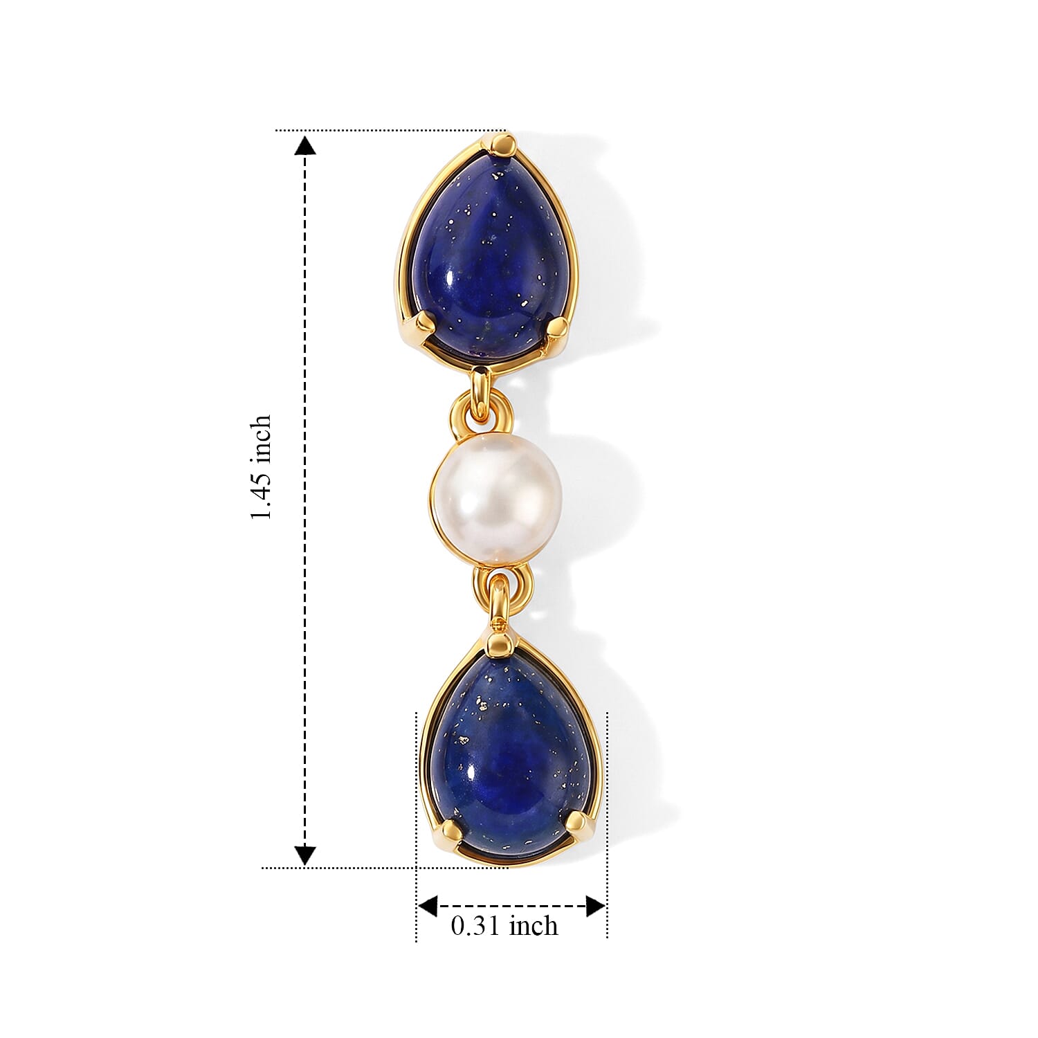 EverTrue - Lapis Lazuli & Fresh Water Pearl Dangling Earring with Push Back in Yellow Gold Tone 7.55 Ct.
