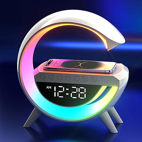 G- Shape Lamp with Wireless Phone Charging and Bluetooth Speaker - White