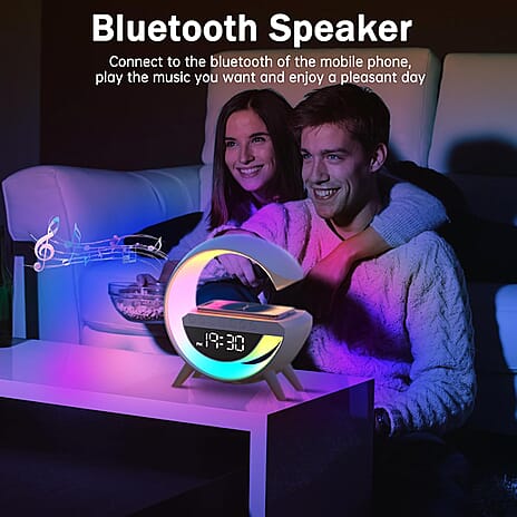 G- Shape Lamp with Wireless Phone Charging and Bluetooth Speaker - White