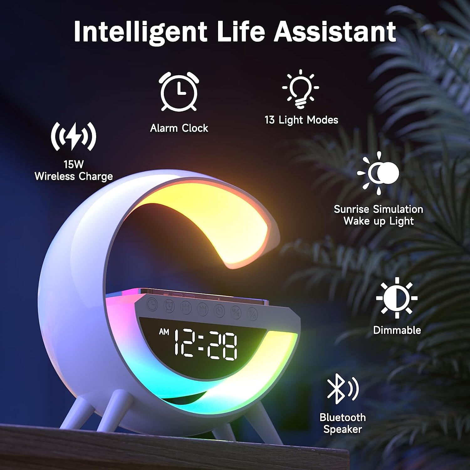 G- Shape Lamp with Wireless Phone Charging and Bluetooth Speaker - White