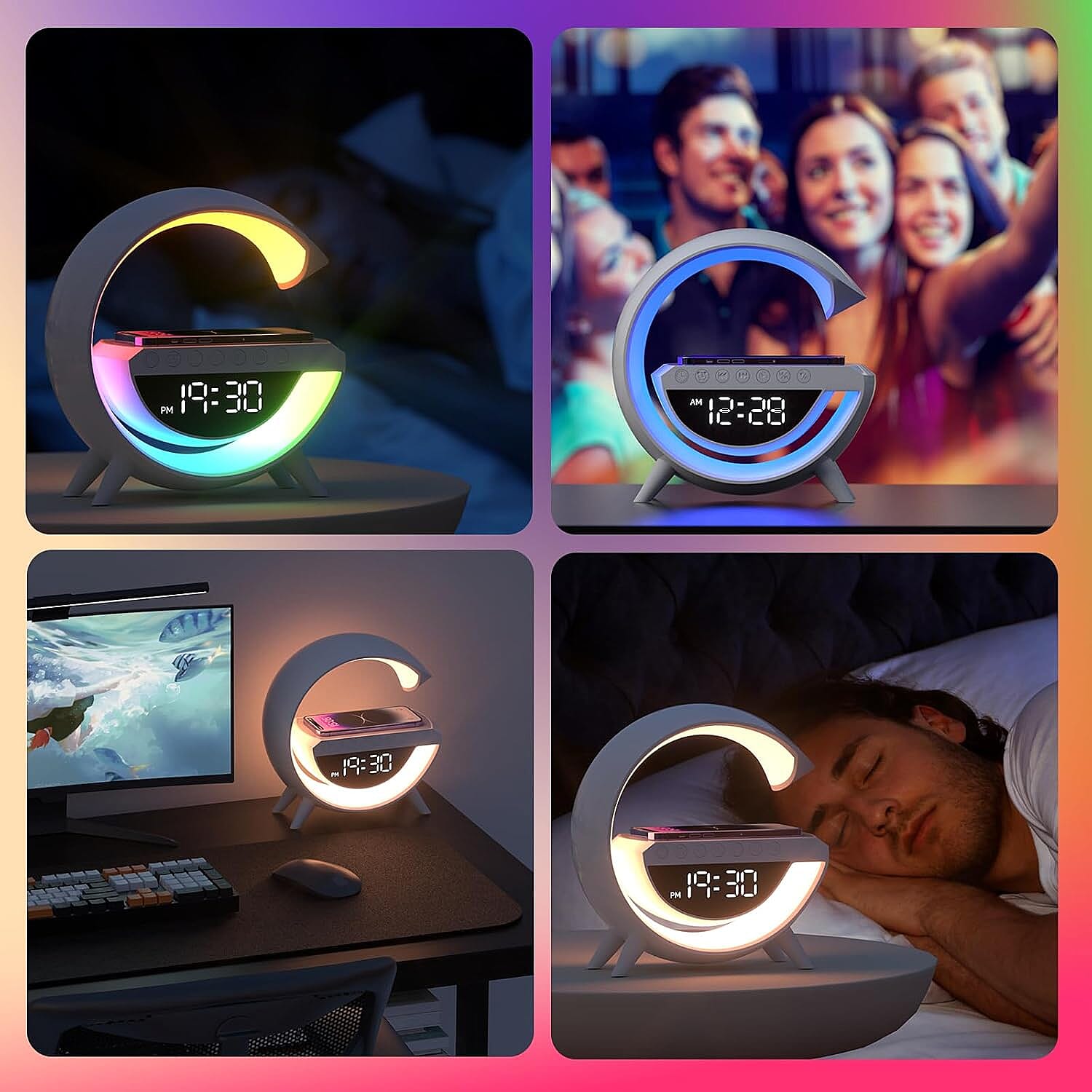 G- Shape Lamp with Wireless Phone Charging and Bluetooth Speaker - White