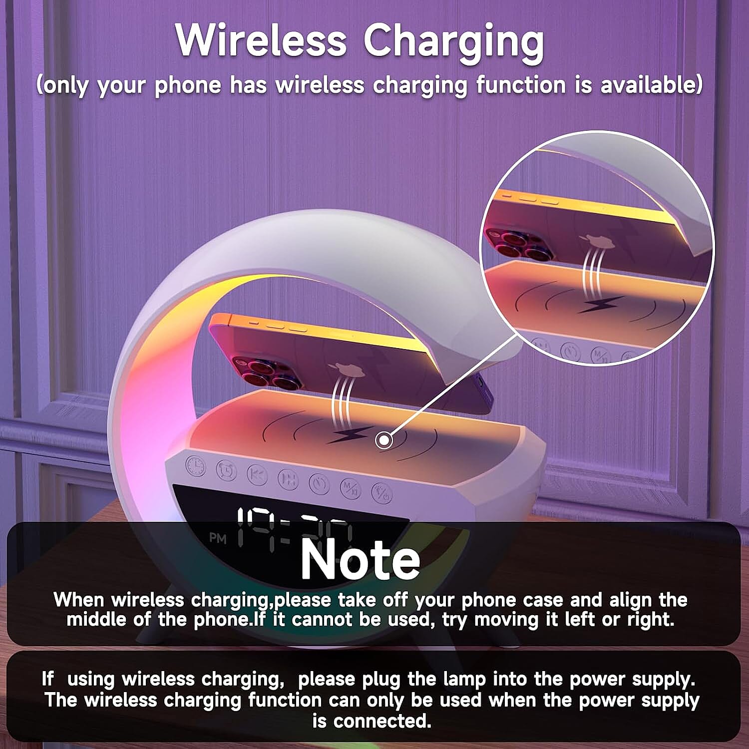 G- Shape Lamp with Wireless Phone Charging and Bluetooth Speaker - White
