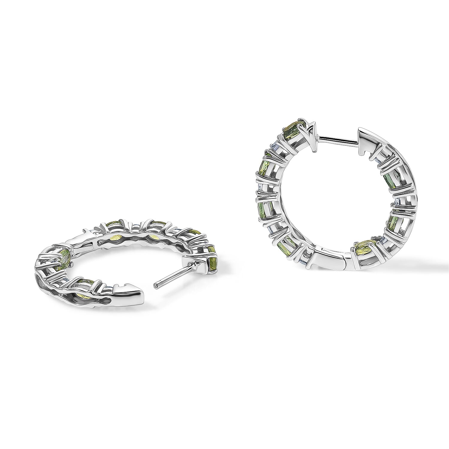 D'Joy - Natural Green Apatite & White Zircon Full Hoop Earring in Rhodium Overlay Sterling Silver 3.30 Ct.
