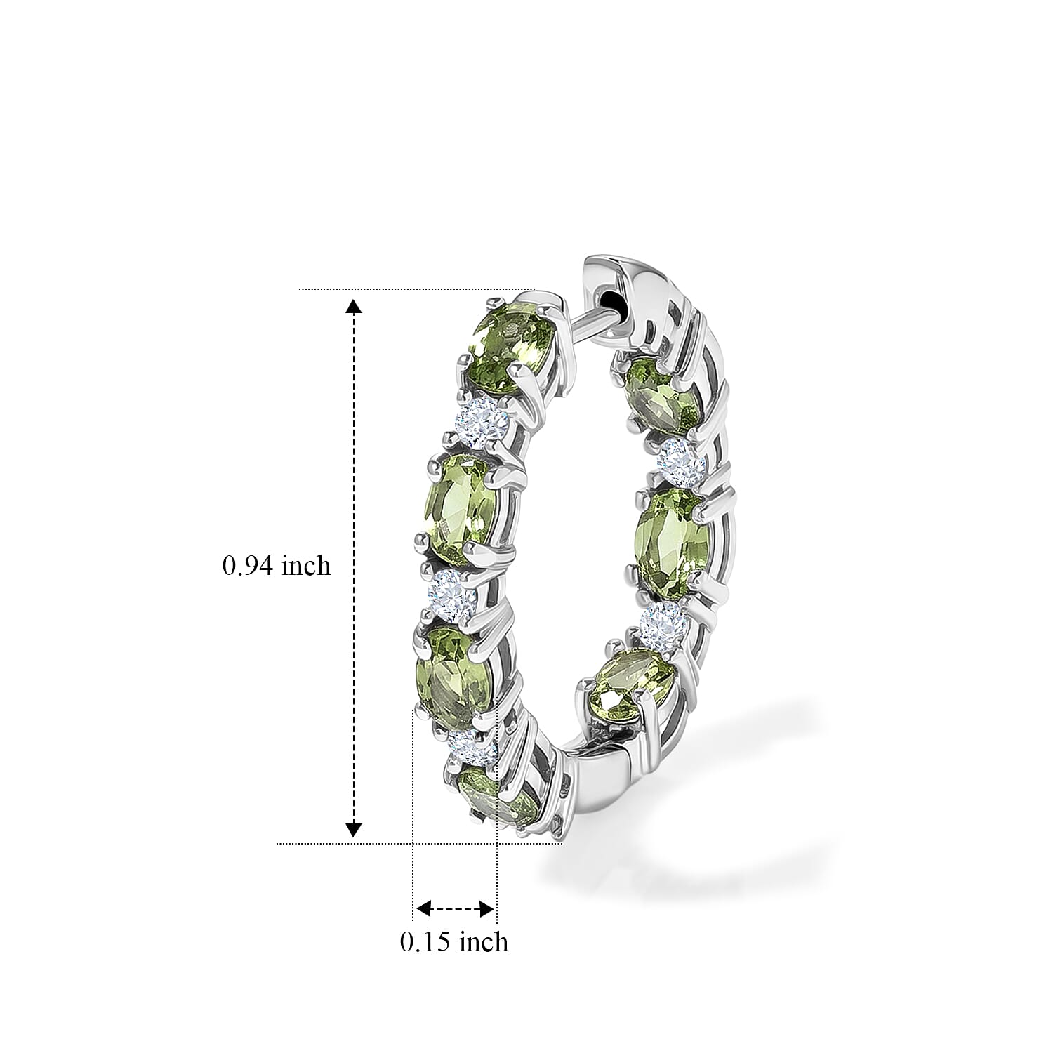 D'Joy - Natural Green Apatite & White Zircon Full Hoop Earring in Rhodium Overlay Sterling Silver 3.30 Ct.