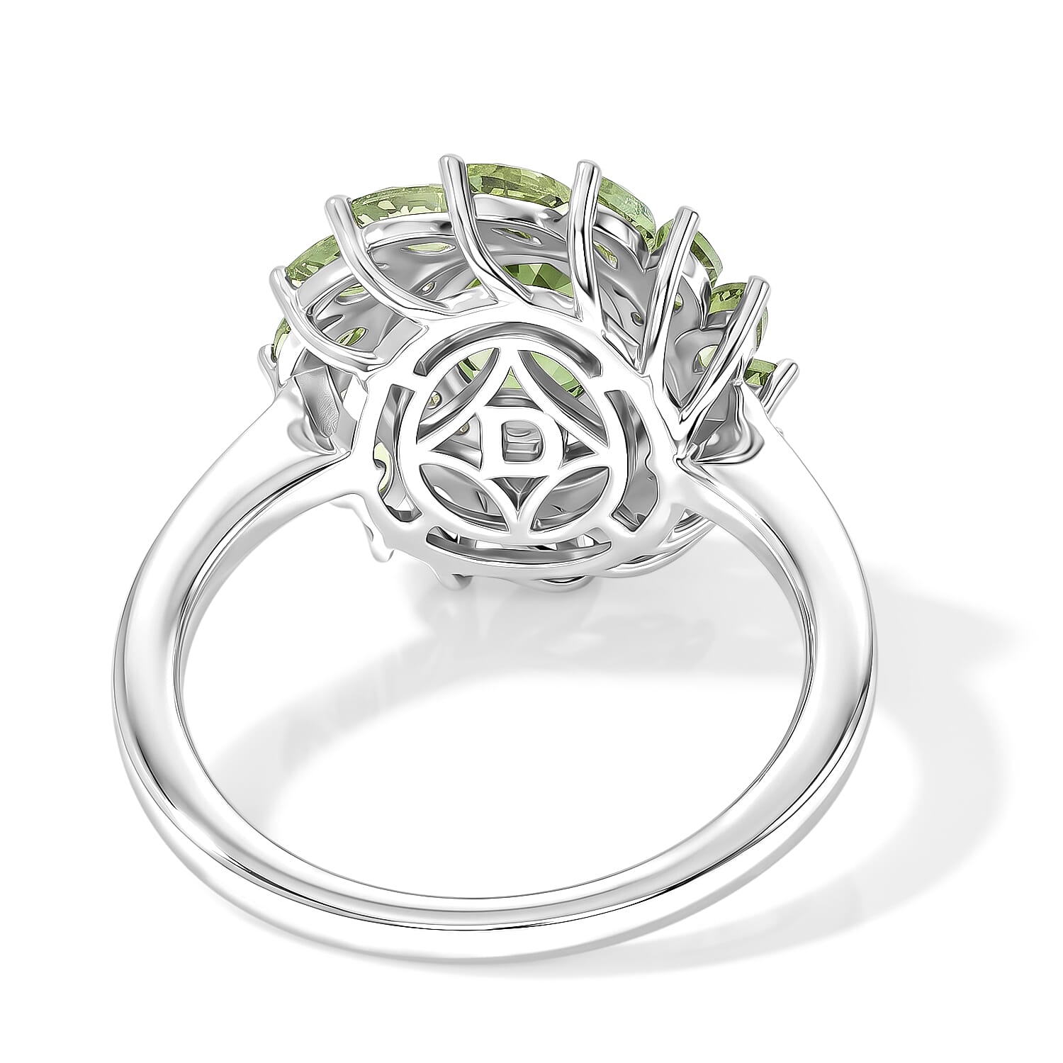 D'Joy - Natural Green Apatite & White Zircon Floral Halo Ring in Rhodium Overlay Sterling Silver 2.65 Ct.