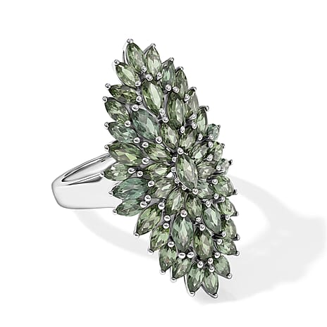 D'Joy - Natural Green Apatite Floral Statement Ring in Rhodium Overlay Sterling Silver 5.20 Ct.