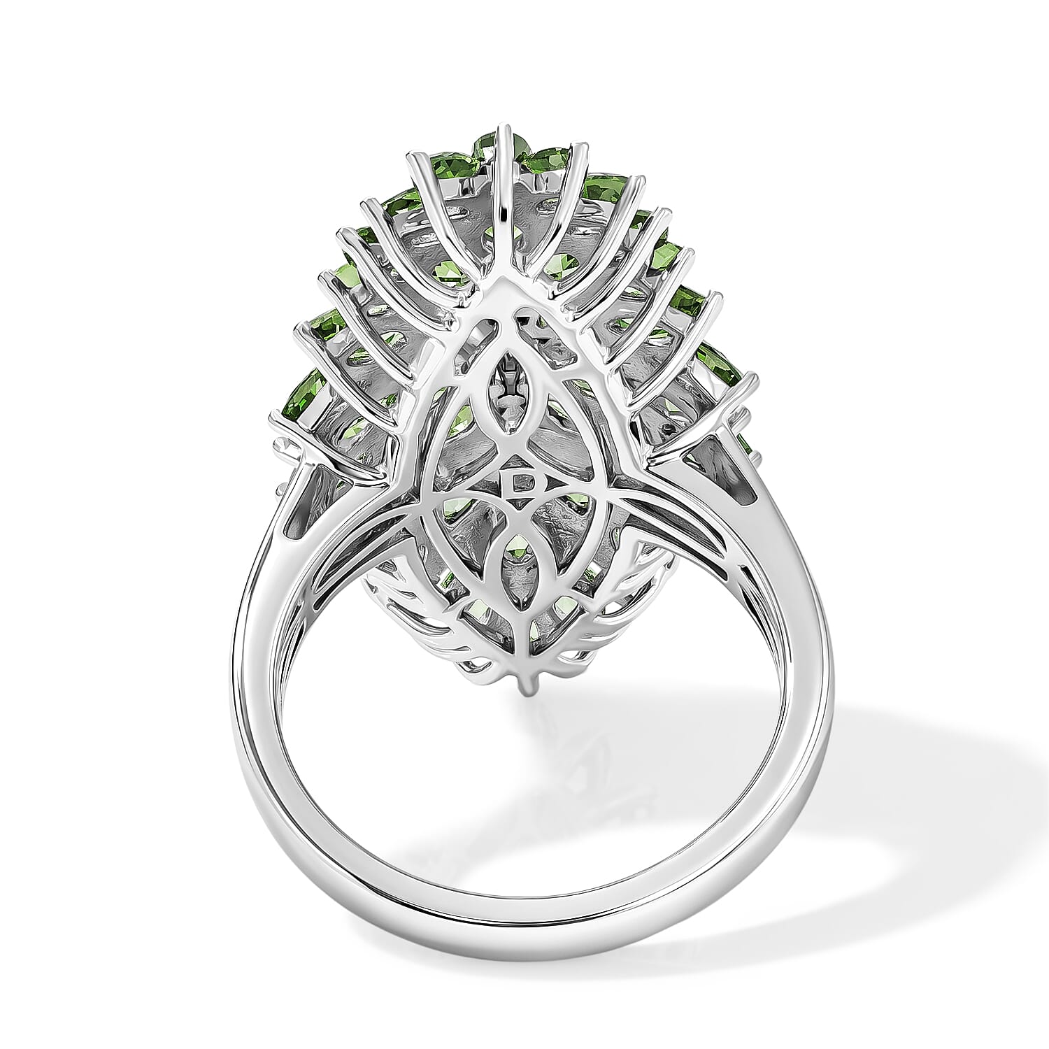 D'Joy - Natural Green Apatite Floral Statement Ring in Rhodium Overlay Sterling Silver 5.20 Ct.