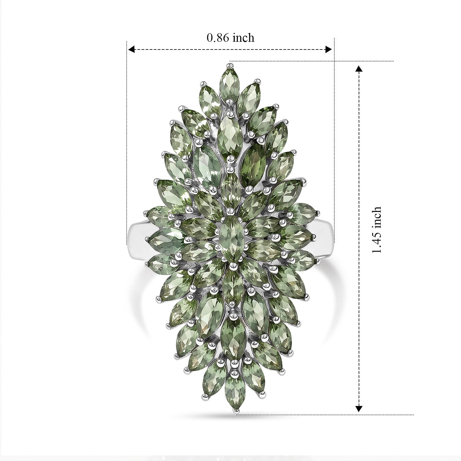 D'Joy - Natural Green Apatite Floral Statement Ring in Rhodium Overlay Sterling Silver 5.20 Ct.