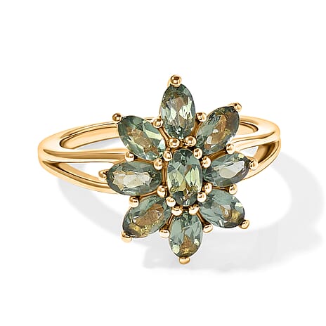 D'Joy - Natural Green Apatite Floral Ring in Yellow Gold Plated Sterling Silver 2.20 Ct.