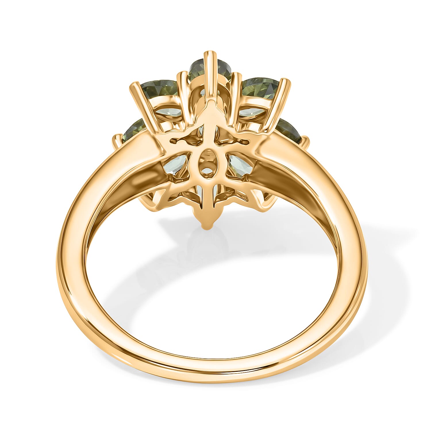 D'Joy - Natural Green Apatite Floral Ring in Yellow Gold Plated Sterling Silver 2.20 Ct.